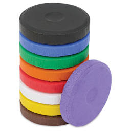 Blick Essentials Tempera Cakes - Set of 9 with Tray, Small, Classic Colors, stack of cakes with one on side