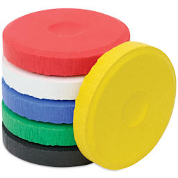 Blick Essentials Tempera Cakes - Set of 6 with Tray, Small, Primary Colors, stack of cakes with one on the side