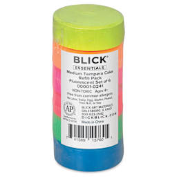Blick Essentials Tempera Cakes - Set of 6, Medium, Fluorescent Colors, packaging
