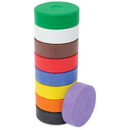 Blick Essentials Tempera Cakes - Set of 9 with Tray, Large, Classic Colors, stack of cakes with one on the side