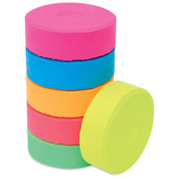 Blick Essentials Tempera Cakes - Set of 6 with Tray, Large, Fluorescent Colors, stack of cakes one on the side
