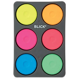 Blick Essentials Tempera Cakes - Set of 6 with Tray, Large, Fluorescent Colors