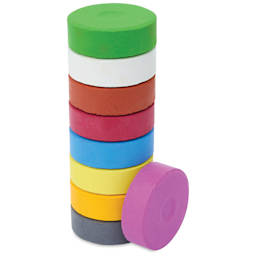 Blick Essentials Tempera Cakes - Set of 9 with Tray, Large, Secondary Colors, stack of cakes with one on the side