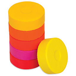 Blick Essentials Tempera Cakes - Set of 6, Large, Warm Colors, stack of cakes with one on side