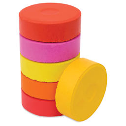 Blick Essentials Tempera Cakes - Set of 6 with Tray, Large, Warm Colors, stack of cakes with one on the side