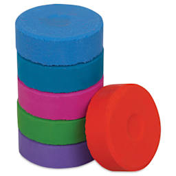 Blick Essentials Tempera Cakes - Set of 6 with Tray, Large, Secondary Colors, stack of cakes with one on the side