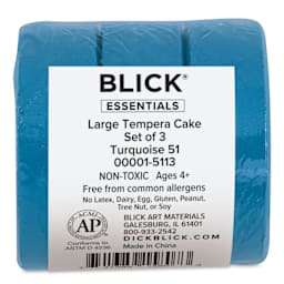Large Turquoise Blick Essentials Tempera Cakes wrapped with label