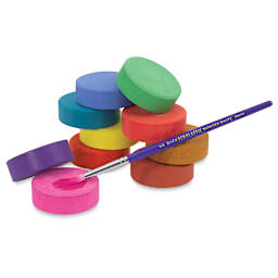 Blick Tempera Cakes, tempera cakes and a brush