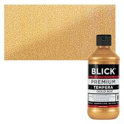 Blick Premium Grade Tempera - Gold, 8 oz bottle and swatch