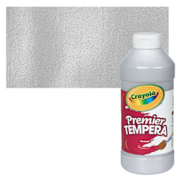 Crayola Premier Tempera - Silver, 16 oz bottle and swatch