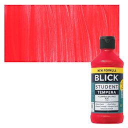 Blick Student Tempera Paint - Fluorescent Red, 8 oz Bottle and swatch
