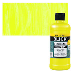 Blick Student Tempera Paint - Fluorescent Yellow, 16 oz Bottle and swatch