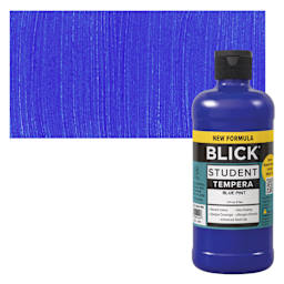 Blick Student Tempera Paint - Blue, 16 oz bottle and swatch