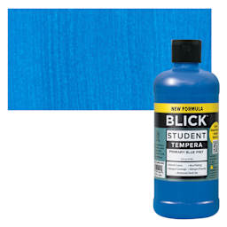 Blick Student Tempera Paint - Primary Blue, 16 oz bottle and swatch