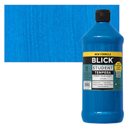 Blick Student Tempera Paint - Primary Blue, 32 oz bottle and swatch