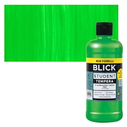 Blick Student Tempera Paint - Fluorescent Green, 16 oz Bottle and swatch