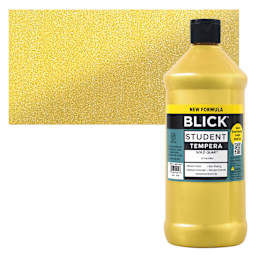 Blick Student Tempera Paint - Metallic Gold, 32 oz Bottle and swatch
