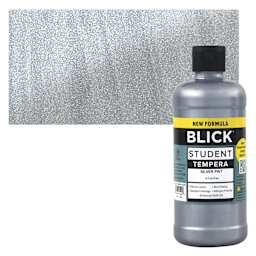 Blick Student Tempera Paint - Metallic Silver, 16 oz Bottle and swatch