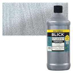 Blick Student Tempera Paint - Metallic Silver, 32 oz Bottle and swatch