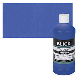Blick Original Formula Student Tempera Paint - Blue, 16 oz bottle and swatch