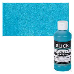 Blick Original Formula Student Tempera Paint - Turquoise, 8 oz bottle and swatch