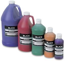 Blick Student Grade Tempera, various colors and sizes.