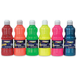 Prang Ready-To-Use Washable Tempera Paints - Fluorescent Plus Paint, Set of 6, 16 oz bottles