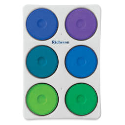 Richeson Tempera Cakes - Set of 6 with Tray, Cool Colors, Large Cakes