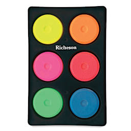 Richeson Tempera Cakes - Set of 6 with Tray, Fluorescent Colors, Small Cakes