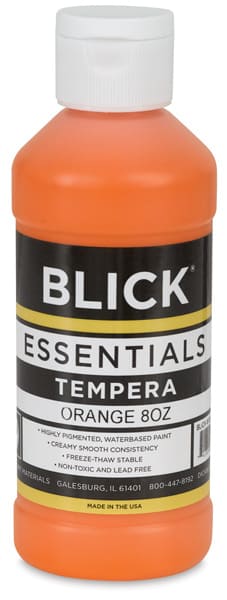 Blick Essentials Tempera Paint - Front of 8 oz bottle of Orange Tempera