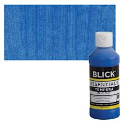 Blick Essentials Tempera - Blue, 8 oz bottle and swatch