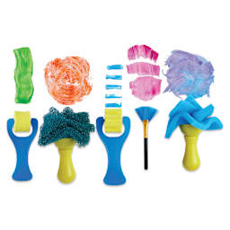 Faber-Castell Young Artist Texture Painting Set - 5 Brushes shown with swatch patterns