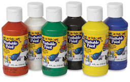 Clean Color Washable Tempera Paint Sets - Set of 6 Primary Color bottles in staggered row