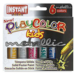 Playcolor Tempera Paint Stick Sets - Front of 6 pc Pocket Size Metallic Markers package