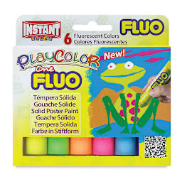 Playcolor Tempera Paint Stick Sets - Front of 6 pc Pocket Size Fluorescent Markers package