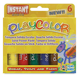 Playcolor Tempera Paint Stick Sets - Front of 6 pc Pocket Size Standard Colors package