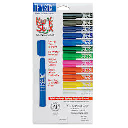 Kwik Stix Tempera Paint -Thin Stix, Classic Colors, Set of 12 (Back of packaging)