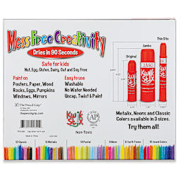 Kwik Stix Tempera Paint - Master Art Set of 60, Assorted Colors (Back of packaging)