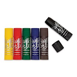 Kwik Stix Tempera Paint - Jumbo Stix, Classic Colors, Set of 6 (Out of packaging, Cap off Black tempera paint)