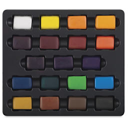 Richeson Semi-Moist Tempera Cake - Small Square 19-Color Set with Tray and Lid (Lid off)