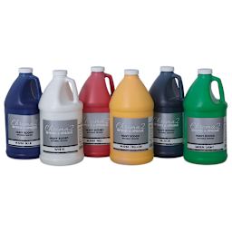 Chroma 2 Washable Tempera Paint - Set of 6 Half Gallon jugs of Warm colors in row