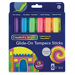 Creativity Street Glide-On Tempera Stick Sets - Front of 6 pc package of Fluorescent colors 