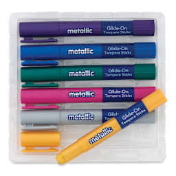 Creativity Street Glide-On Tempera Stick Sets - 6 pc Metallic set shown in tray