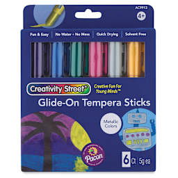 Creativity Street Glide-On Tempera Stick Sets - Front of 6 pc Metallic colors