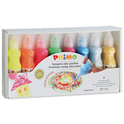 Primo Tempera Paints - Set of 8, Fluorescent and Metallic, 50 ml