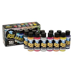 Chroma Glitter Tempera Paints - Assorted, Set of 12, 2 oz with packaging