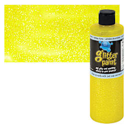 Chroma Glitter Tempera Paint - Yellow Glitter, 16 oz bottle and swatch