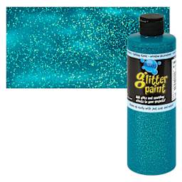Chroma Glitter Tempera Paint - Turquoise Glitter, 16 oz bottle and swatch