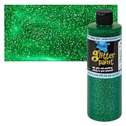 Chroma Glitter Tempera Paint - Green Glitter, 16 oz bottle and swatch