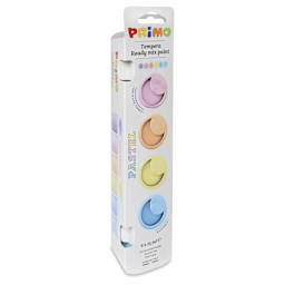 Primo Premium Tempera Paints - Set of 6, Pastel Colors, 25 ml - front of packaging, angled
